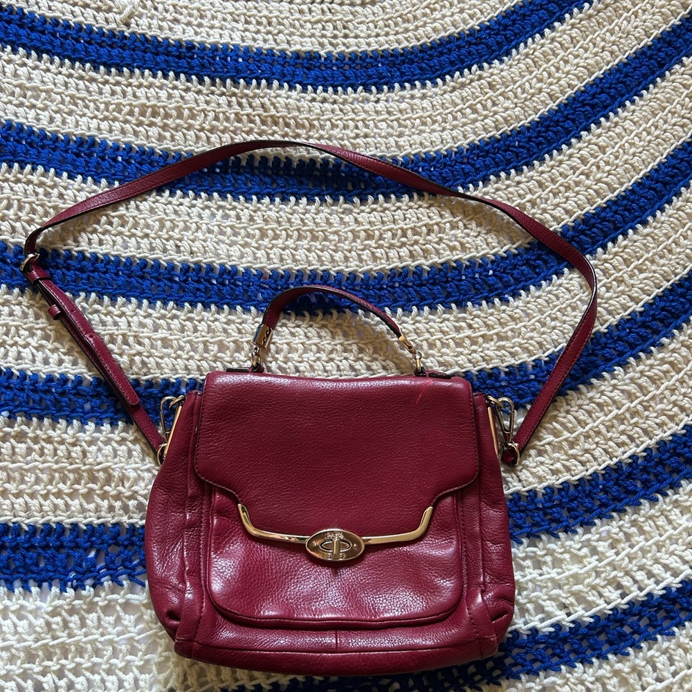 Coach Red Crossbody Bag with Structured Design and Gold Accents - Picture 1 of 5